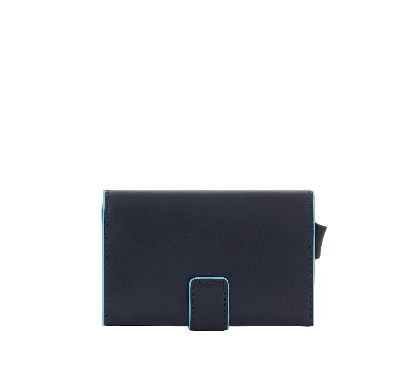 Piquadro - Porta carte di credito in pelle e metallo con bottone
